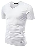 Doublju Mens Trendy Regular Fit Plus Size V-Neck T-shirt WHITE, US L / Asia XL