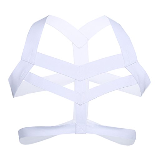 YiZYiF Men's Nylon Harness Shoulder Supports Elastic Body Chest Bondage Costume White