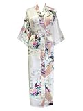Old Shanghai Women's Kimono Long Robe - Peacock & Blossoms