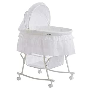 blue and white bassinet
