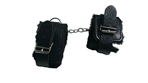 Black Fake Fur HandCuffs ankle chains for Hen Party Stag Night Fancy Dress By Cufz