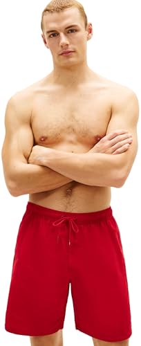Herren Badeshorts Long Drawstring mit Logo, Rot (Medium Red), S