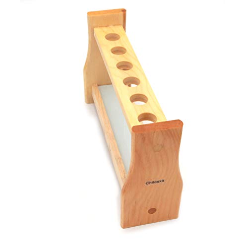Chiloskit 0.7" (18mm) Holes Wood Wooden Test Tube Rack Holder Stand for API 10ml 25ml Test Tubes Lab Tube Racks Pen Holder (10ml 6Slots) - Thumbnail 2