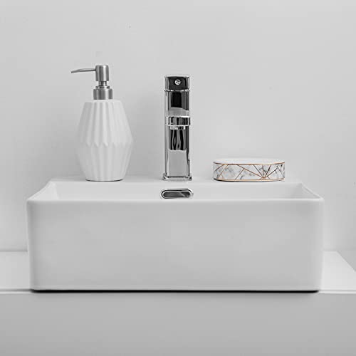 PowerDoF Soap Dispenser,16.2 Oz White Ceramic Soap Dispenser with Rust Proof Stainless Steel Pump,Dish Soap Dispenser for Kitchen and Bathroom