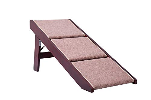 PAWLAND 2-in-1 Portable Folding Pet Stairs for Dogs, Cats, high beds, Wood Pet Safety Beside Dog Ramp,Dog Steps, Easy Climb Pet Step Stool (Mahogany)