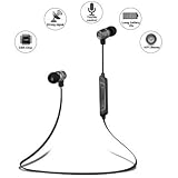 MAXBO® Newest Bluetooth Headphones V4.1 Wireless Bluetooth Stereo Sport Headset In-Ear Earphones with Microphone & Magnet Attraction & Aluminium Alloy Earbuds (Black-1)