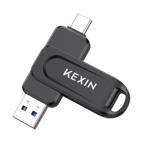KEXIN 128GB USB C Flash Drive Dual Thumb Drive 100MB/s Swivel USB-A & Type-C USB Drive 3.0 Memory Stick for Smartphone Tablet iPhone 15/16 Car Game Console, 128GB Black