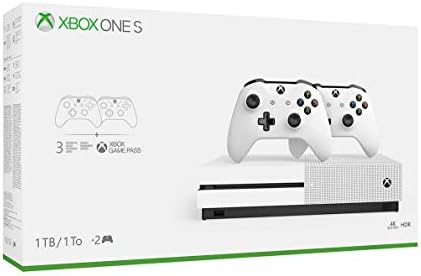 Microsoft Xbox One S 1TB/2TB Two-Controller Bonus Bundle: Two Xbox Wireless Controller with 3 Month Game Pass, Xbox One S 4K HDR Console - White