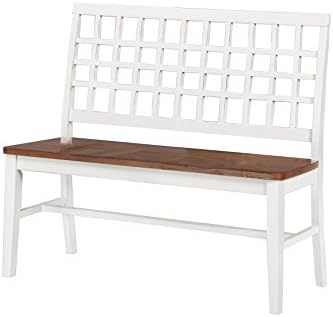 Imagio Home AR-CH-X185B-WHJ-RTA Arlington Lattice Back Bench, White/Java