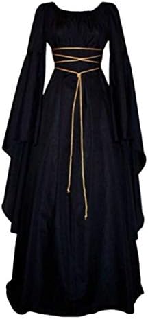 BYWX Women Cosplay Medieval Renaissance Gothic Gown Long Sleeve Dress