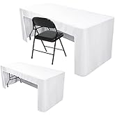 Nasitos 2 Pack White Fitted Table Covers for 8 Foot Tables-Open Back Tableclothes Washable and Wrinkle Resistant for Christmas, Parties, Wedding, Banquet, Jewelry Shows, Craft Fair, Trade Show