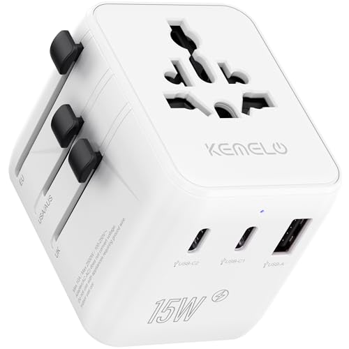 5 in 1 Universal Travel Adapter,Universal Travel Socket with 1 USB A,2 USB C,1 Universal Socket,1 US/JP Socket and Adapter International Plug for Italy UK US Australia Thailand Mexico