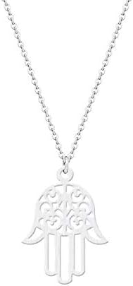 Ballari Womens Delicate Silver Hamsa Hand of Fatima Necklace, Silver Hand of Protection Necklace for Women, Simple Silver Choker Necklace