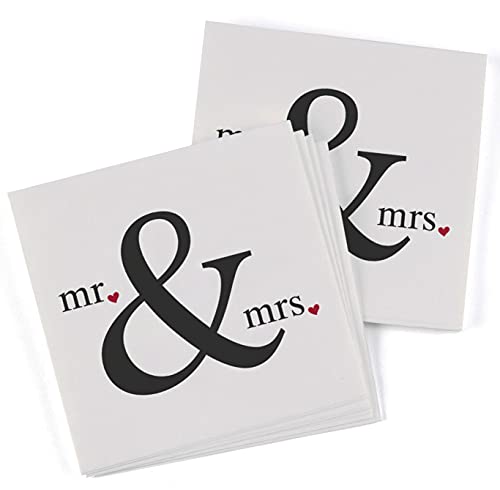 Hortense B. Hewitt Pack of 50 Decorated Wedding Cocktail/Cake MR & MRS 3-Ply Pa…