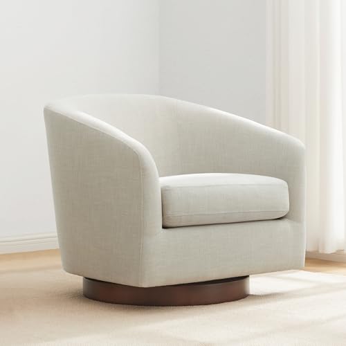 CHITA Swivel Accent Chair, FSC Certified Upholstered Fabric Barrel Chair for Living Room, Fully Assembled, Linen