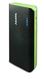 ADATA PT100 Vivid Color 10000mAh Dual USB Fast Charging Power Bank with LED Flashlight Function - Black (APT100-10000M-5V-CBKGR)