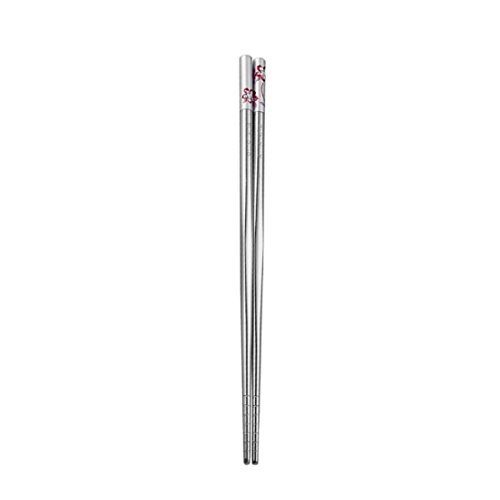 image for ZTTONE 1 Pair Length White Flower Pattern Stainless Steel Chopsticks L