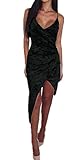 Sarin Mathews Women's Sleeveless Bodycon Deep V Neck Velvet Bandage Midi Dress