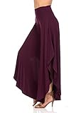 JDJ CO. Women's Layered Wide Leg Flowy Cropped Palazzo Pants, 3/4 length High Waist Palazzo Wide Legs Capri Pants(Medium,Plum)