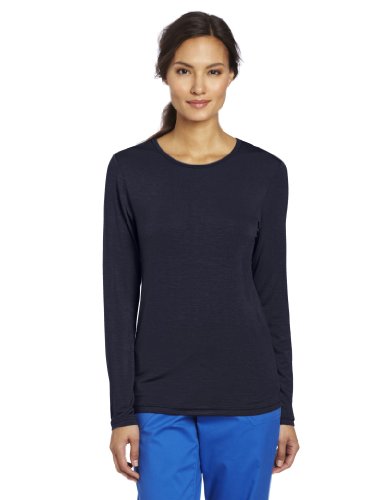 WonderWink Women's Scrubs Silky Long-Sleeve T-Shirt - Small - Navy