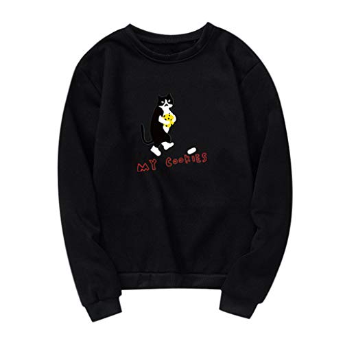 kaiCran Women Casual Pullover Round Neck Long Sleeve Cute Cat My