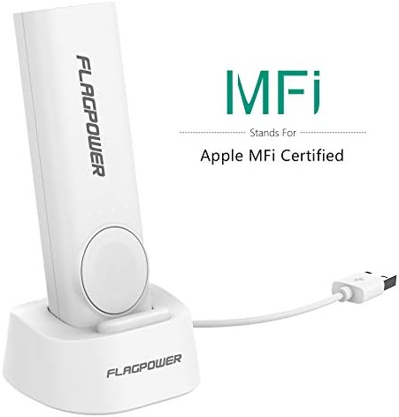 FLAGPOWER Charger Dock and Powerbank, MFI 5,000 mAh Portable Wireless Charger Compatible with Apple Watch Magnetic Charger Apple Watch Series 4/3/2/1/Nike+ iPhoneX (White)