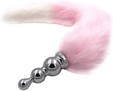 Leosi Pink & White Faux Fox Tail Stainless Steel Fun Plug Romance Games Play Party Toy Love Gift for High Happy (Style 5)