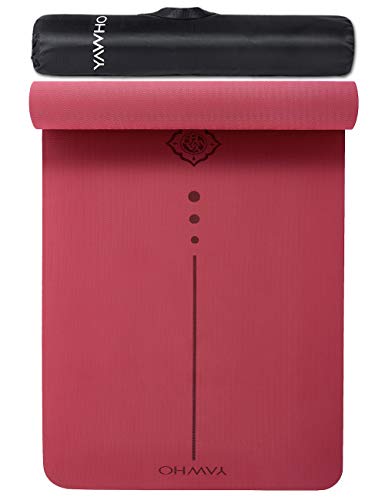 YAWHO Yoga Mat Fitness Mat Specifications 72” x 26” Thickness 1/4-Inch Eco Friendly Material SGS Certified Ingredients TPE Extra Large Non-Slip Exercise Mat with Carry Strap and Carry Bag (Red)