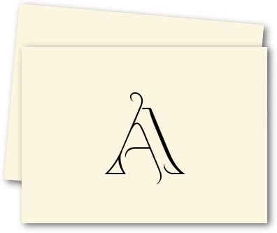 K DESIGNS - HAND MADE STATIONERY - FOLD OVER NOTE CARDS - Single Letter Monogram Fold Over Note Cards [Curved Elegance Design: Letter "A"] - Crafted By Hand, This Lovely Personalized Stationery Set Includes 10 Fold Over Note Cards Beautifully Finished With The Indicated Letter And 10 Matching Envelopes - Sure To Give A Polished Look And Feel To Your Correspondence - Available In Each Letter Of The Alphabet - Simply Select The Stationery With The Letter That Matches Your Initial [From The K Designs Collection Of Personal / Social Stationery]