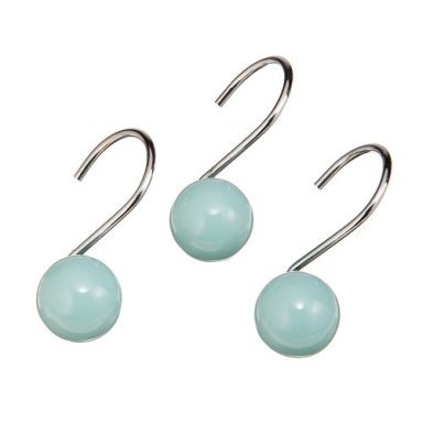 AQUA blue Orbit 12 SHOWER CURTAIN HOOKS retro bath