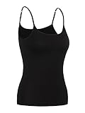 Satinior Women's Cami Camisole Built-In Bra Adjustable Spaghetti Strap Tank Top Padded Cami Tanks (L Size, Black)