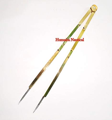 Humaira Nauticals British Single Handed 8" Brass & Steel Navigational Dividers Compass with Leather Cover
