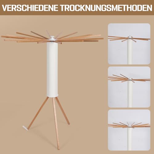 Space Saving Folding Clothes Airer with 16 Wooden Arms and 48 Hanging Slots, Modern Octopus Shape Drying Rack Portable Rack for Balcony, Indoor, Laundry Room (White)