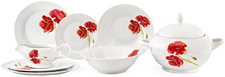 41 pcs Round Dinner Set POPPIES White Ceramic Dining Tableware For 12 People