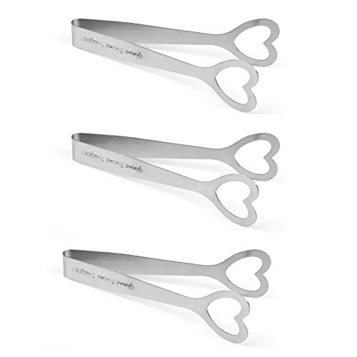Oisee 3 PCS Sugar Cubes Tongs,Stainless steel serving tongs for Wedding Sugar tongs for tea party ,Ice tongues Kitchen clips Mini heart food tongs (4.2 Inch)