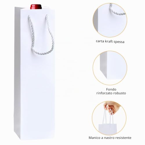 Wine Gift Bags, Pack of 20 Paper Wine Bags, Ideal for Birthday Party, Christmas, Wedding, Banquet with Handles for Wine Bottles, White