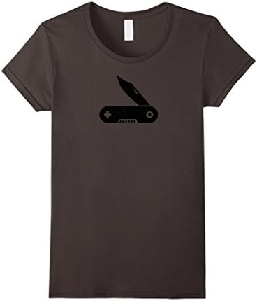 Women's Vintage Pocket Knife T Shirt, Swiss Jackknife Souvenir Gift Small Asphalt