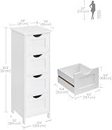 VASAGLE Bathroom Floor Storage Cabinet 4 Drawers White 30x30x82 cm LHC40W view 3