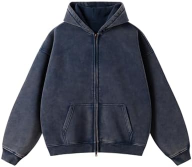 Amazon.com: Dynict Men's Zip-Up Hoodies Solid Hip-Hop Y2K Oversize