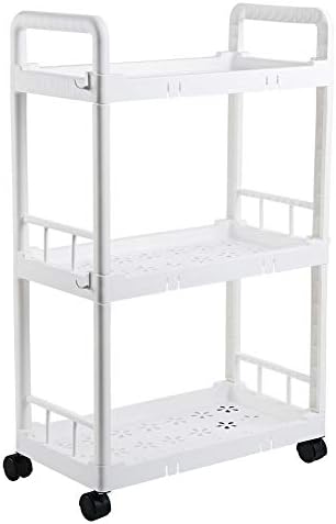 Wajiefd 売れ筋 シャワーラックトロリー キッチン収納ラックプラスチックローリングカートフリースタンディング 3層 Color 48x26x80cm Size White