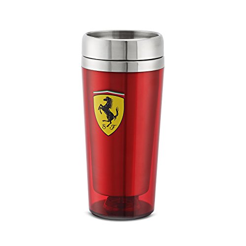 Ferrari red stainless steel travel mug w/ shield logo
