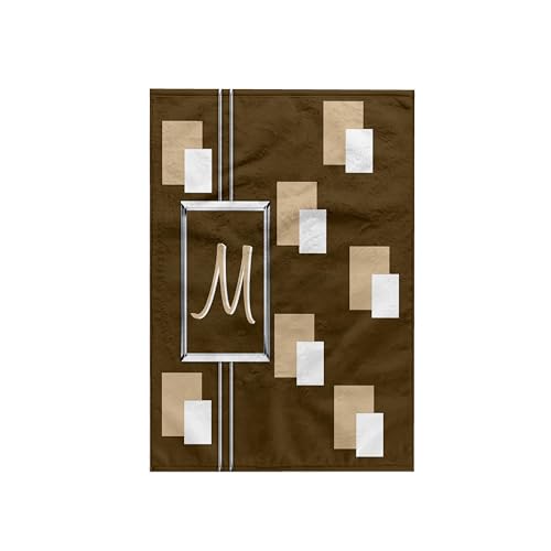 3dRose Towel - Elegant Geometric Earth Tone Squares Pattern Monogram Letter M -…