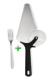 PATVEL - Best Premium Pizza Cutter – Super Sharp - Stainless Steel Blade Pizza Wheel Cutter and Server for Pizza, Pie, Bread – with 1 Stainless Steel Dinner Fork 5 inchs (Black)