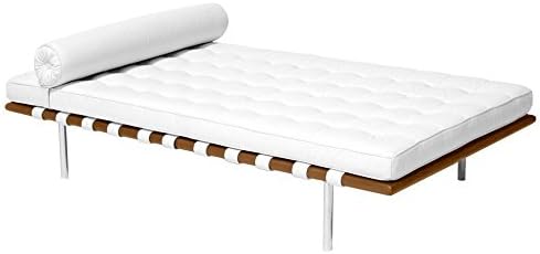 Alphaville Classic Romano Top Grain Italian Leather Daybed 72" with Walnut Frame - White