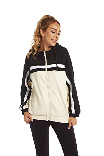SUGAR POISON Jackets for Women Plus Size, Active Full-Zip Mock Neck Hooded Coat with Pocket White Black M