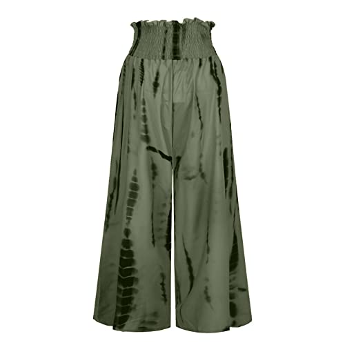 cllios Linen Pants for Women Baggy Long Pants Wide Leg Trousers Elastic High Waist Pants Beach Pants with Pockets