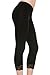KMystic Cotton Blend Lace Trim Capri Leggings (Large, Black)