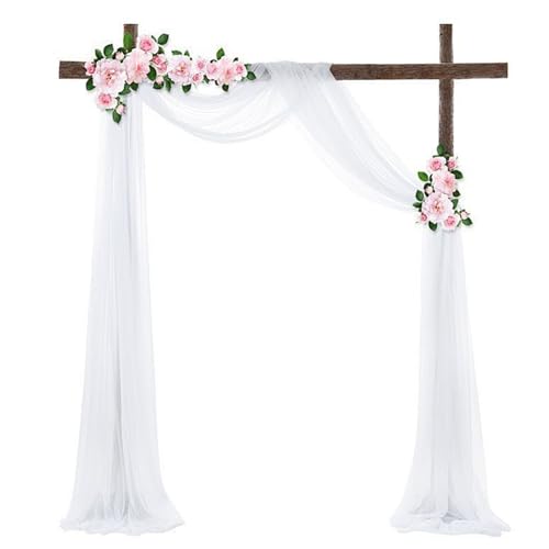 BEELUKY Arche Wall Hanging Wedding 75 x 800 cm White Net Curtain with 22 m Ribbons Draped Chiffon Fabric for Ceremony Decoration Backdrop Party Gauze Curtain
