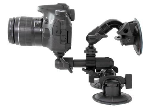 Delkin Devices Fat Gecko Triple Suction Camera Mount - Powerful Suction Cup Camera Mount for Car, Motorcycle, Desk, Window | Secure and Adjustable Action Camera Holder for Video Recording