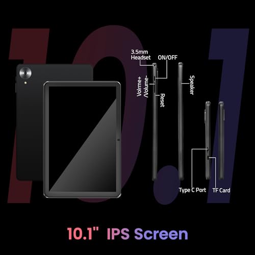 Tableta Android,18GB (6 + 12)de Memoria,128 GB de Almacenamiento,Pantalla de 10,1 Pulgadas,Pantalla Táctil IPS de alta Definición de 1280 x 800,Compatible con Bluetooth,Doble cámara,GMS y WiFi (Negro)